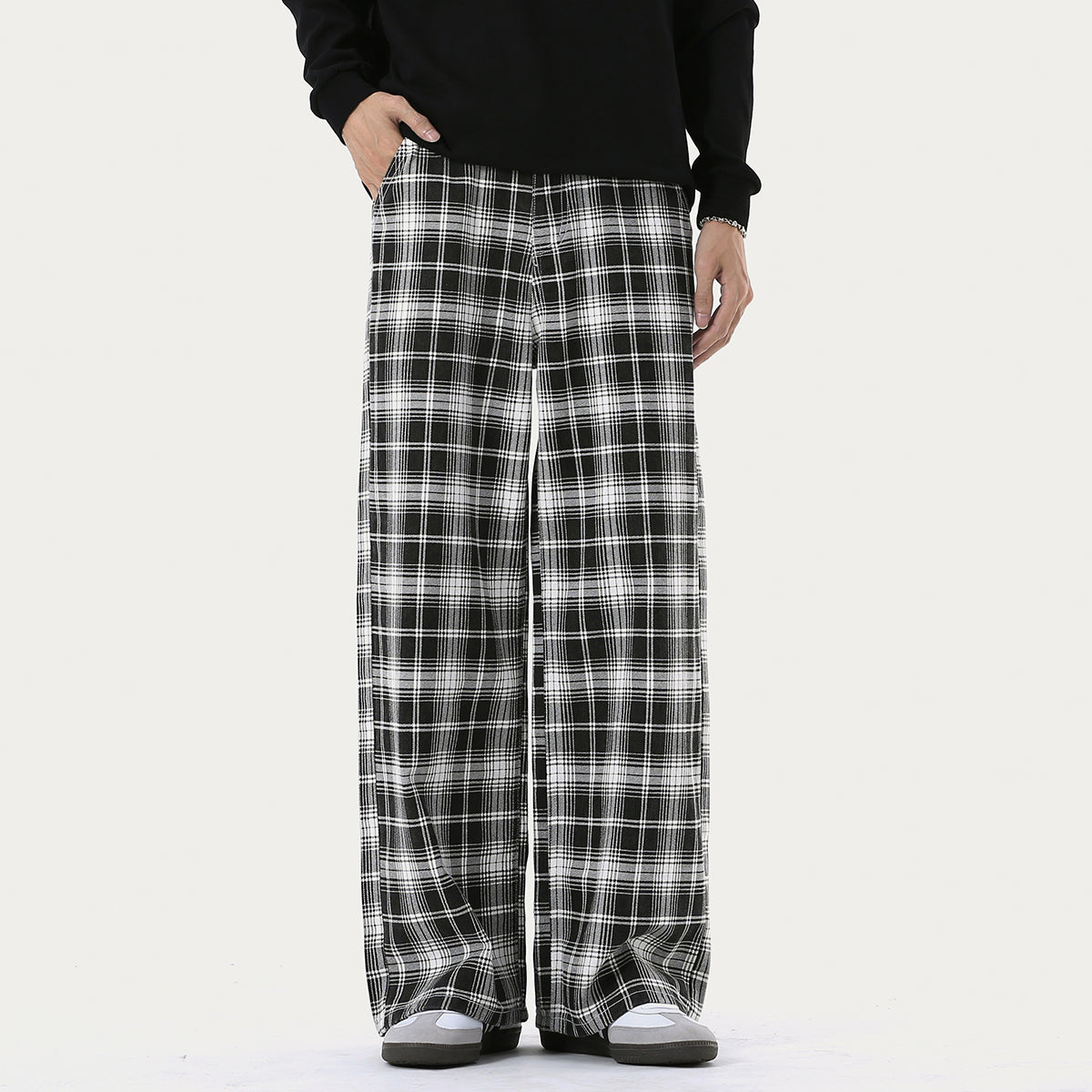 Textured Loose Plaid Trousers