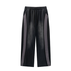 Side-Stripe Baggy Washed Track Pants-INNBLAC Fashion Apparel