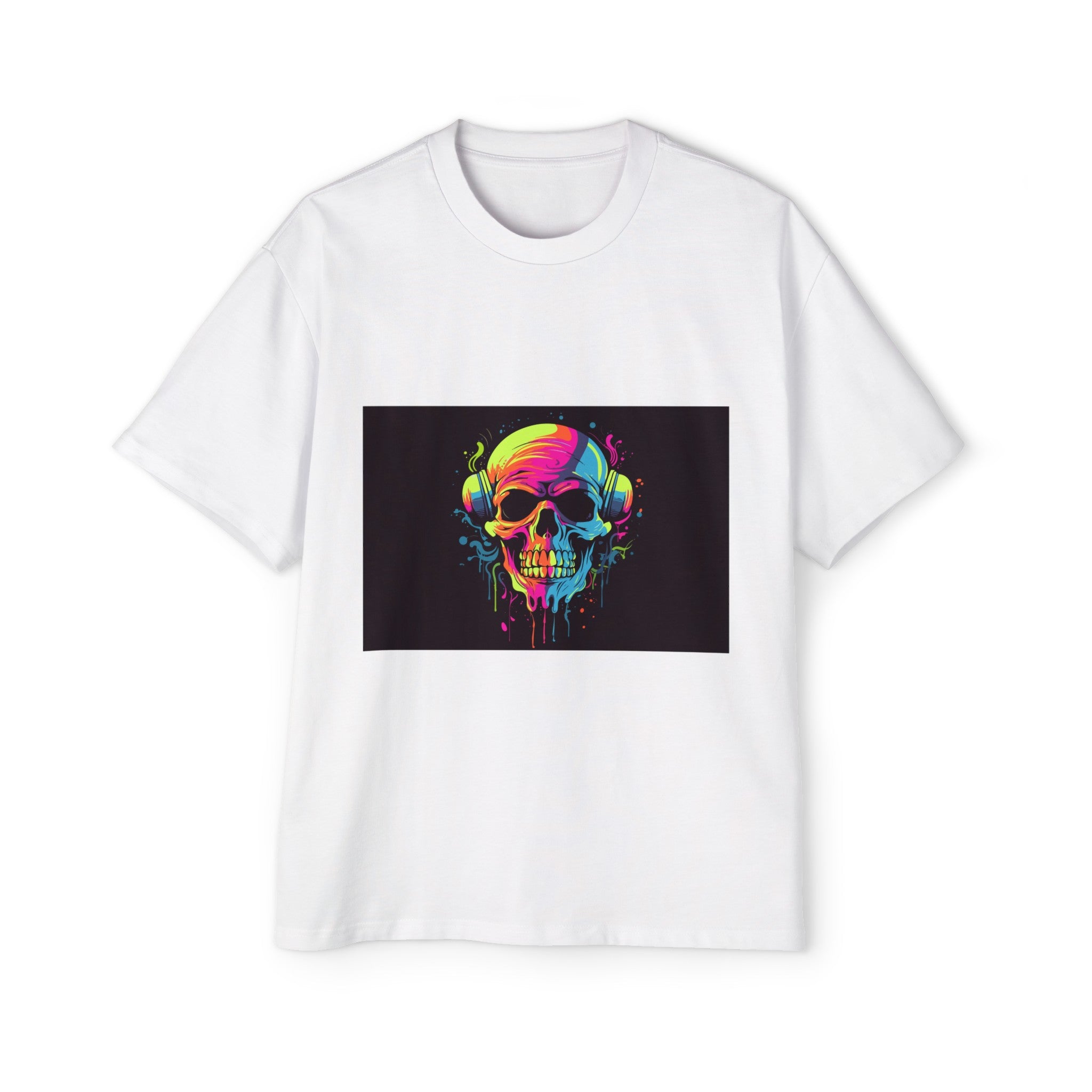 Colorful Skull With Headphones Graphic Tee-INNBLAC Fashion Apparel