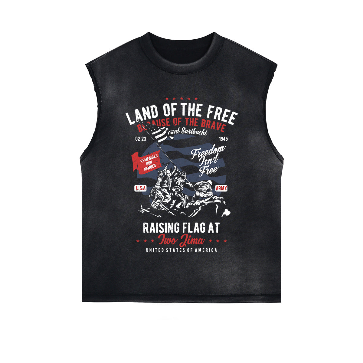 Land Of The Free Graphic Sleeveless Faded Tee-INNBLAC Fashion Apparel