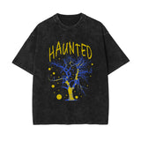 Haunted Streetwear Stone Wash Graphic Tee-INNBLAC Fashion Apparel