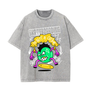 Skateboarding Graffiti Cartoon Washed Tee-INNBLAC Fashion Apparel