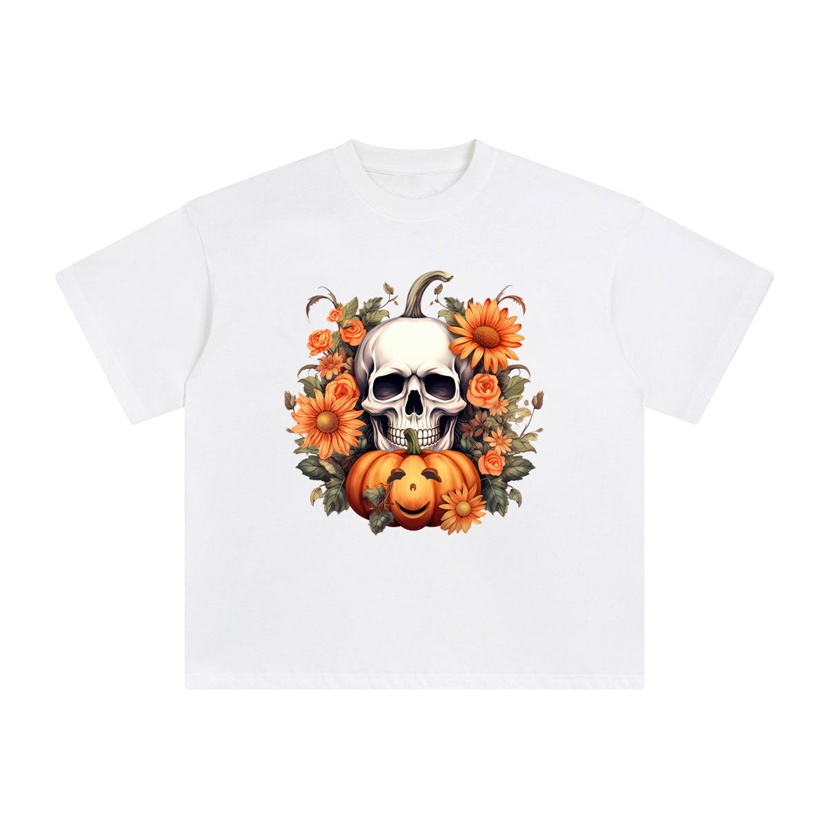 Skull Pumpkin Graphic Tee-INNBLAC Fashion Apparel