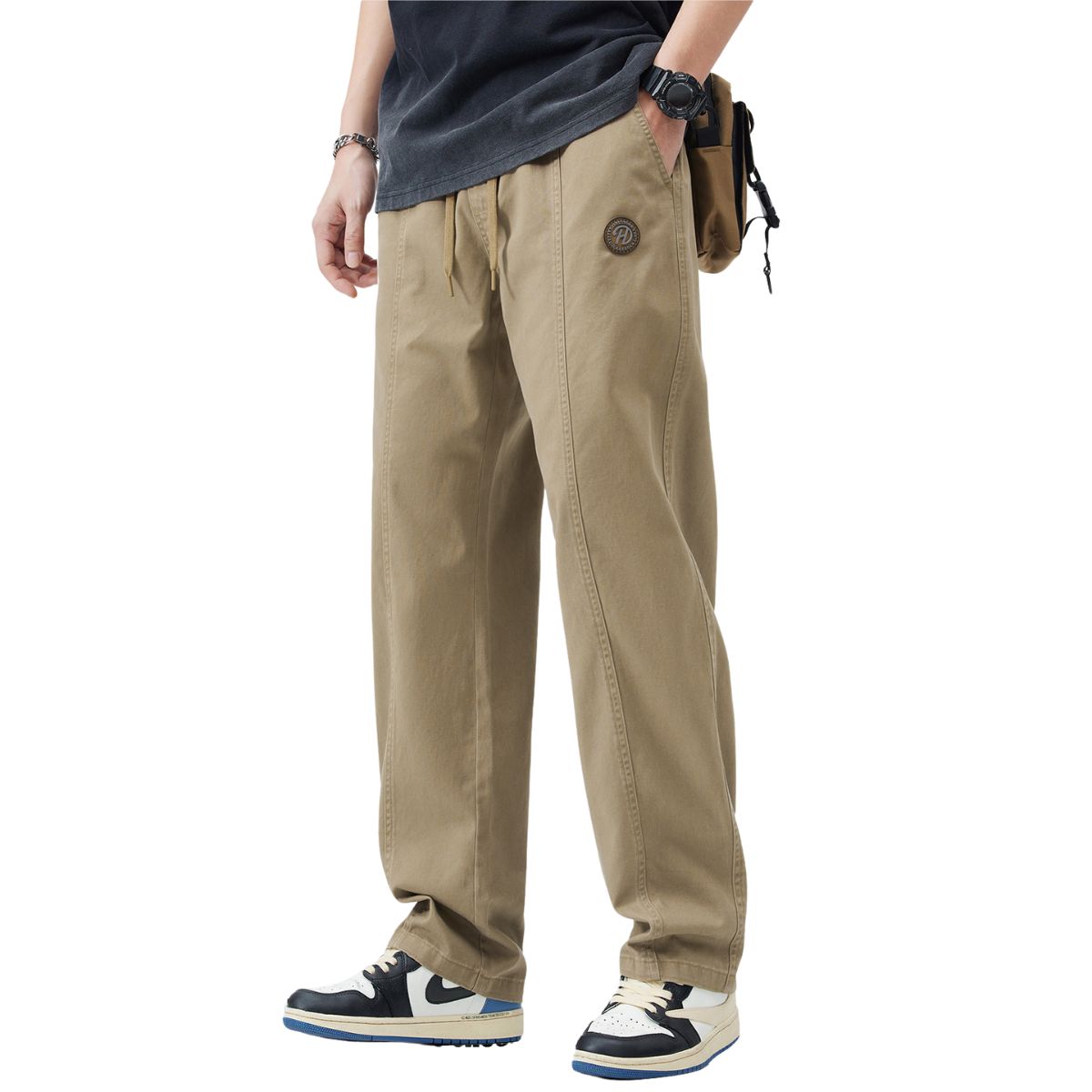 Khaki Front Seam Straight Leg Trousers-INNBLAC Fashion Apparel