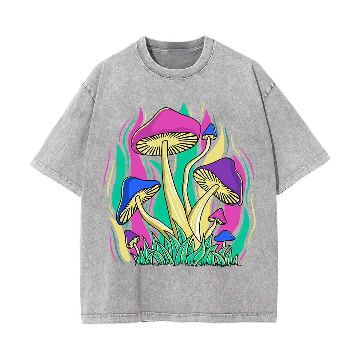 Mushroom Washed Graphic Tee-INNBLAC Fashion Apparel