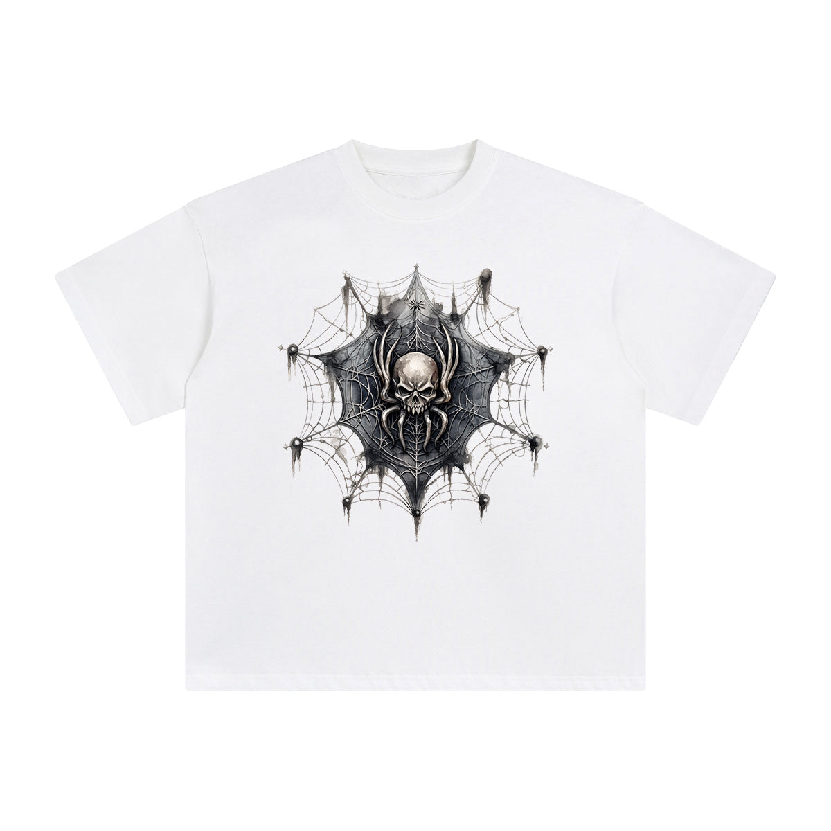 Gothic Spiderweb & Skull Spider Graphic Tee-INNBLAC Fashion Apparel