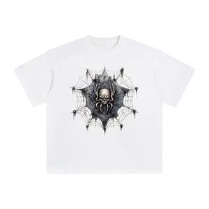 Gothic Spiderweb & Skull Spider Graphic Tee-INNBLAC Fashion Apparel