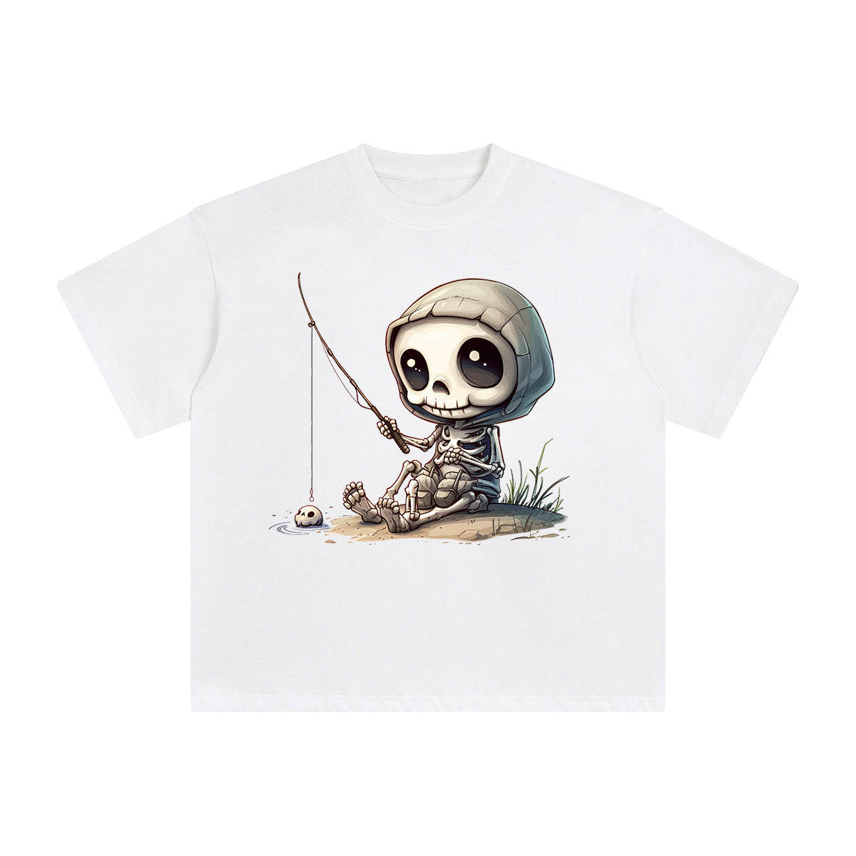 Cute Skeleton Fishing Graphic Tee-INNBLAC Fashion Apparel