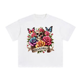 Grandma Blossom & Skull Graphic Tee-INNBLAC Fashion Apparel