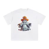 Ghost With Pumpkin Hat Graphic Tee-INNBLAC Fashion Apparel