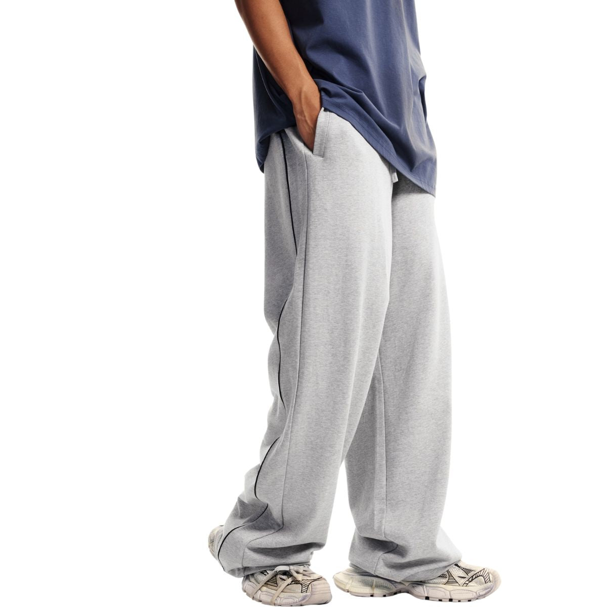 Contrast Arc Baggy Track Pants-INNBLAC Fashion Apparel