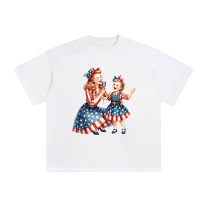 American Mom & Girl Graphic Tee-INNBLAC Fashion Apparel