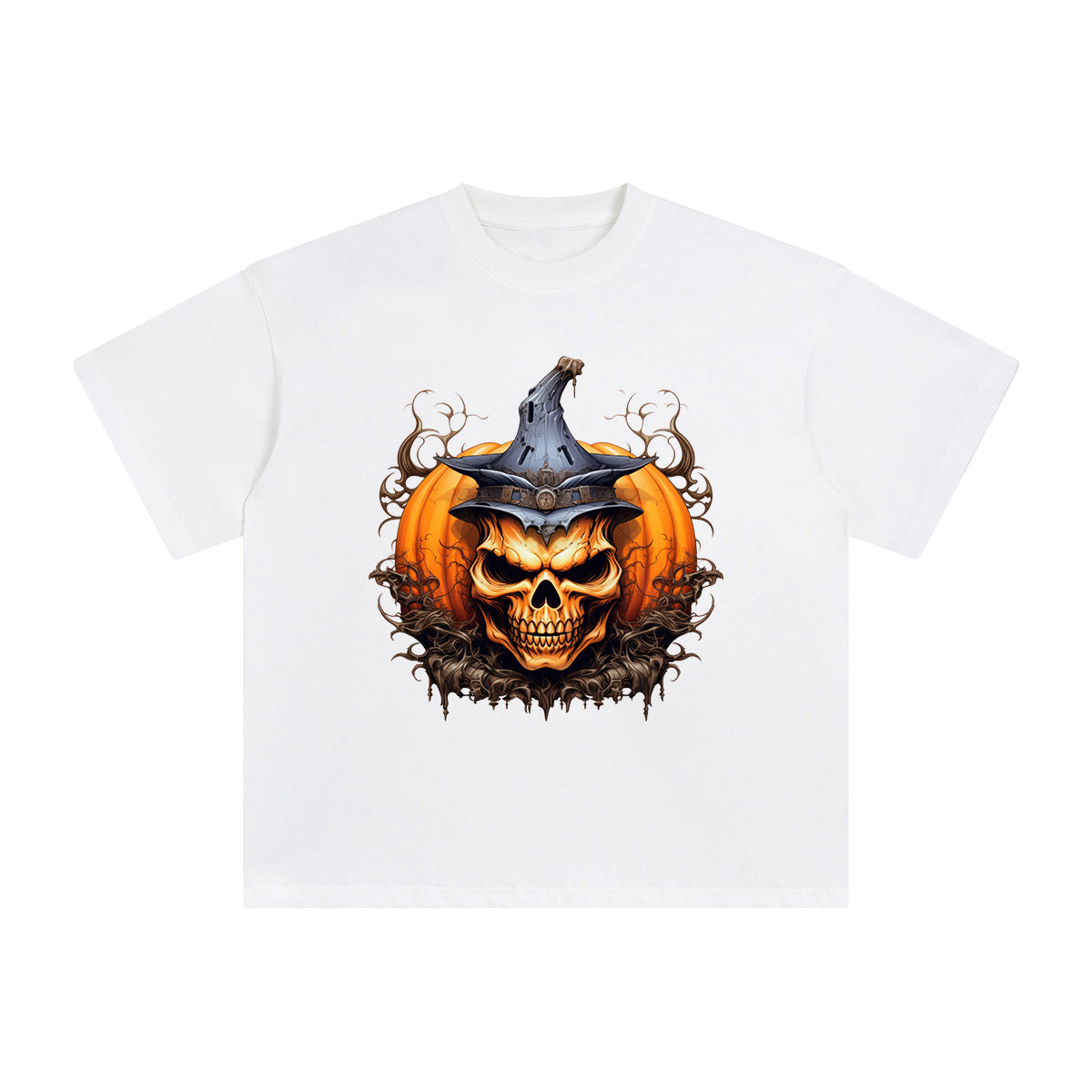 Halloween Pumpkin Skull Graphic Tee-INNBLAC Fashion Apparel