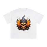 Halloween Pumpkin Skull Graphic Tee-INNBLAC Fashion Apparel