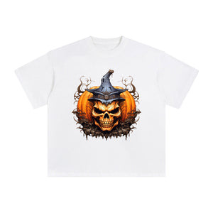 Halloween Pumpkin Skull Graphic Tee-INNBLAC Fashion Apparel