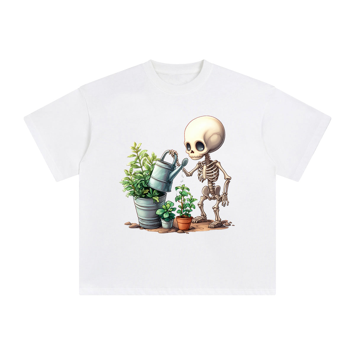 Cute skeleton Watering Flowers Graphic Tee-INNBLAC Fashion Apparel