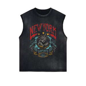 New York Lady Liberty Vintage Graphic Sleeveless Tee-INNBLAC Fashion Apparel