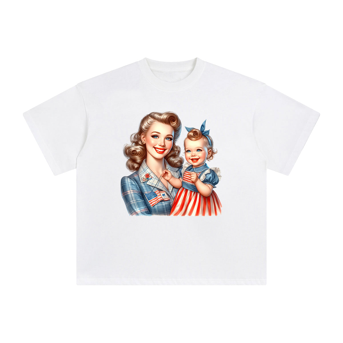 American Mom & Baby Girl Graphic Tee-INNBLAC Fashion Apparel