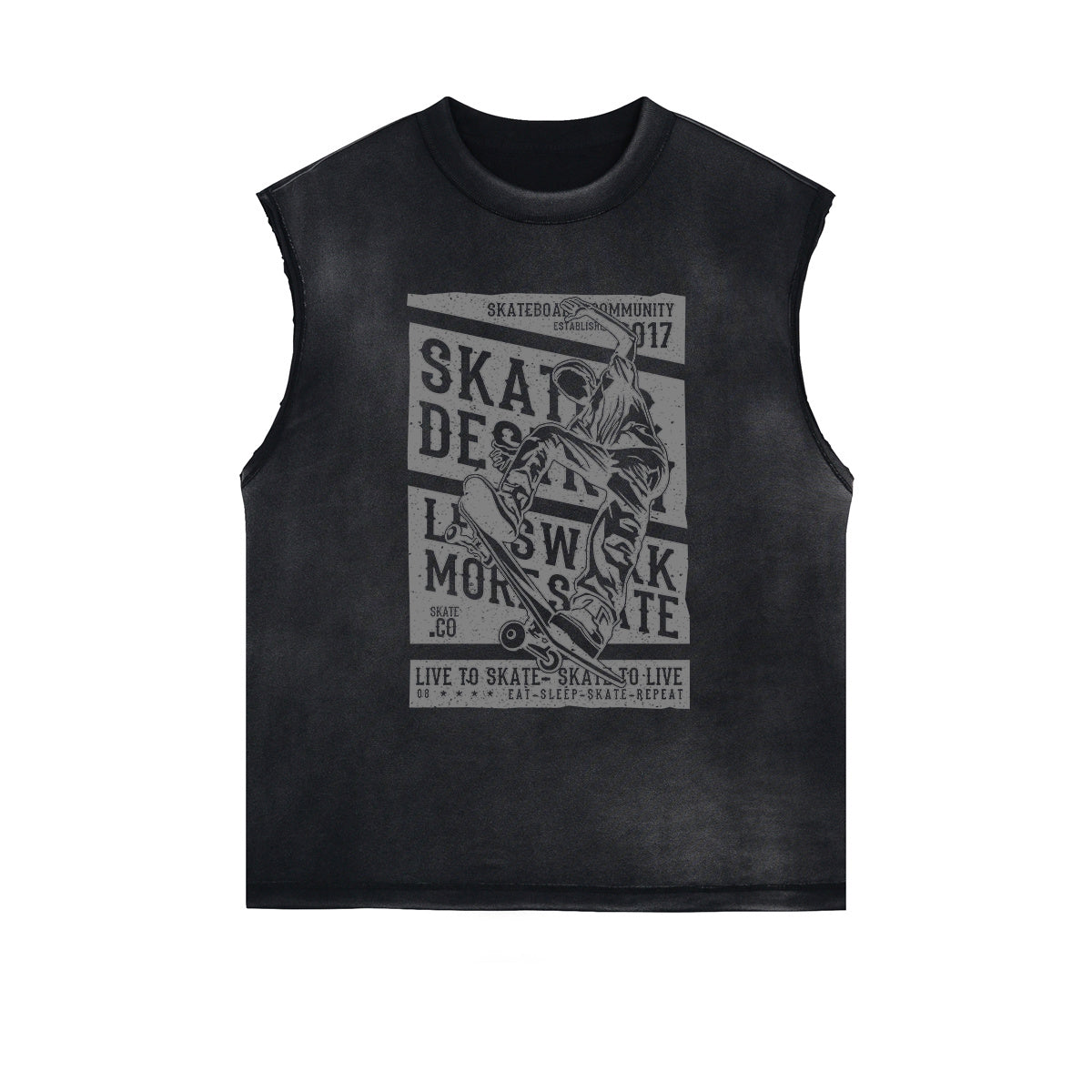 Live To Skate Cutoff Faded Tshirt-INNBLAC Fashion Apparel