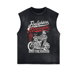 Firefighters Motorcycle Graphic Sleeveless Tee-INNBLAC Fashion Apparel