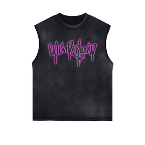 Neon Pink Graffiti Graphic Sleeveless Faded Tee-INNBLAC Fashion Apparel