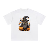 Halloween Owl & Pumpkin Graphic Tee-INNBLAC Fashion Apparel