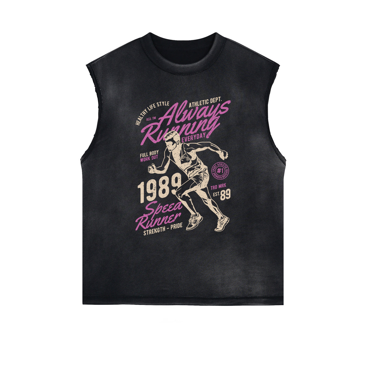 Always Running Graphic Sleeveless Faded Tee-INNBLAC Fashion Apparel