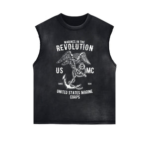 Marines Revolution Retro Sleeveless Faded Tee-INNBLAC Fashion Apparel