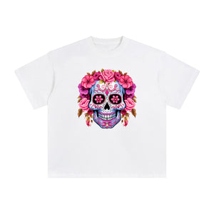 Pink Sugar Skull Flower Graphic Tee-INNBLAC Fashion Apparel