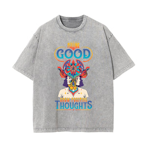 Feeling Good Grow Positive Thoughts Washed Tee-INNBLAC Fashion Apparel