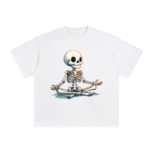 Cute Skeleton Meditating Graphic Tee-INNBLAC Fashion Apparel