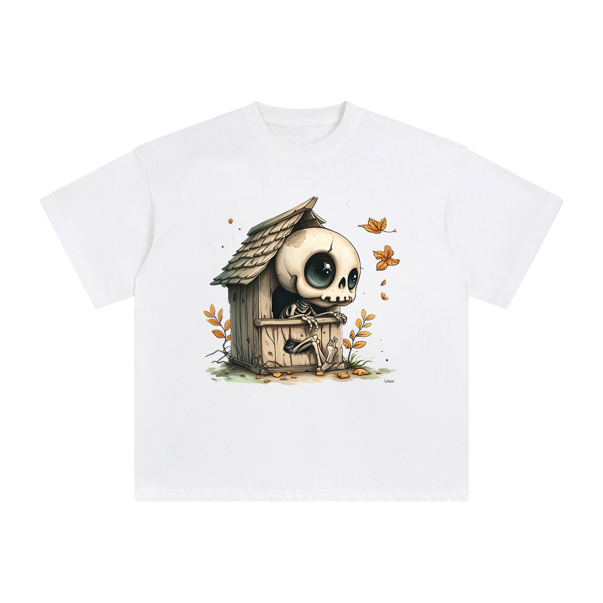 Cute Skeleton In Shabby House Graphic Tee-INNBLAC Fashion Apparel