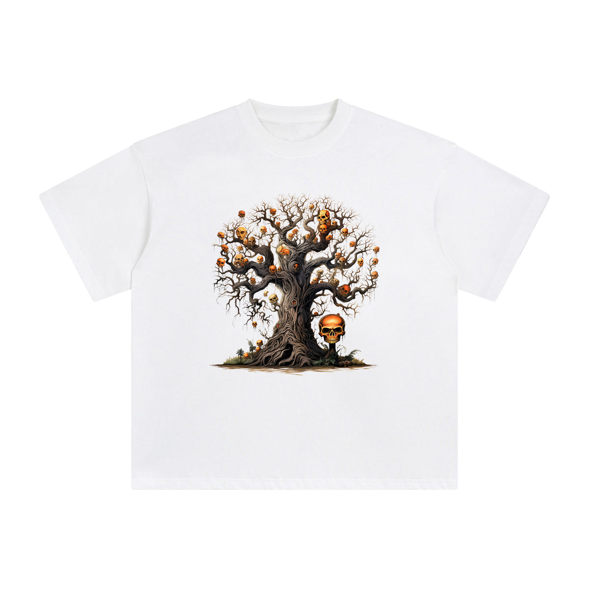 Halloween Skull Tree Graphic Tee-INNBLAC Fashion Apparel