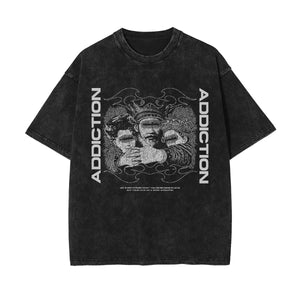 Addicition Stone Wash Graphic Tee-INNBLAC Fashion Apparel