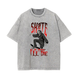 Skeleton Skate Stone Wash Graphic Tee-INNBLAC Fashion Apparel