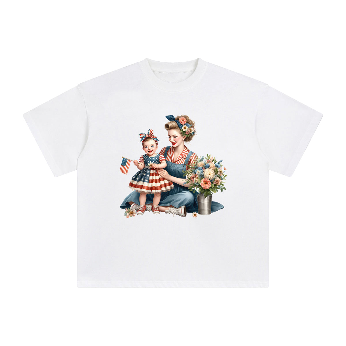 American Mom & Baby Girl Graphic Tee-INNBLAC Fashion Apparel