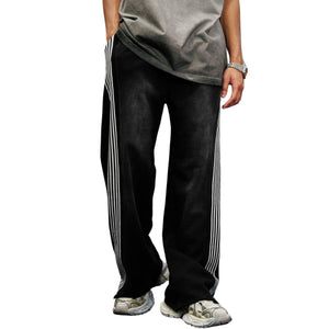 Side-Stripe Baggy Washed Track Pants-INNBLAC Fashion Apparel