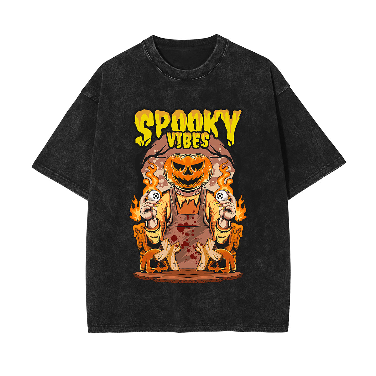 Spooky Vibes Graphic Washed Tee-INNBLAC Fashion Apparel