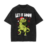 Christmas Dinosaur Stone Wash Graphic Tee-INNBLAC Fashion Apparel