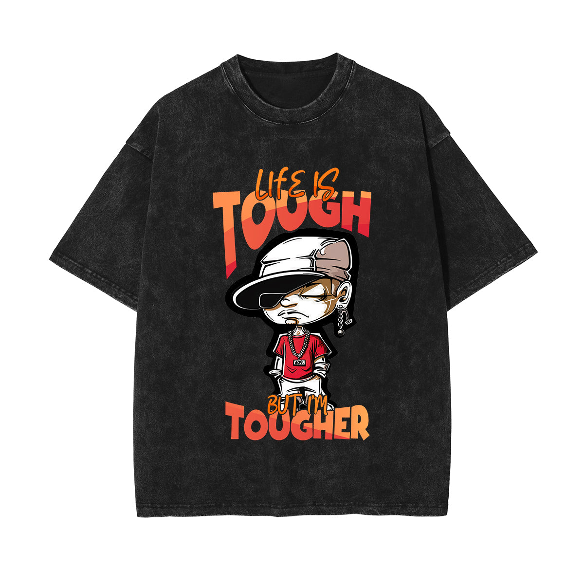 Life ls Tough But l'm Tougher Graphic Washed Tee-INNBLAC Fashion Apparel