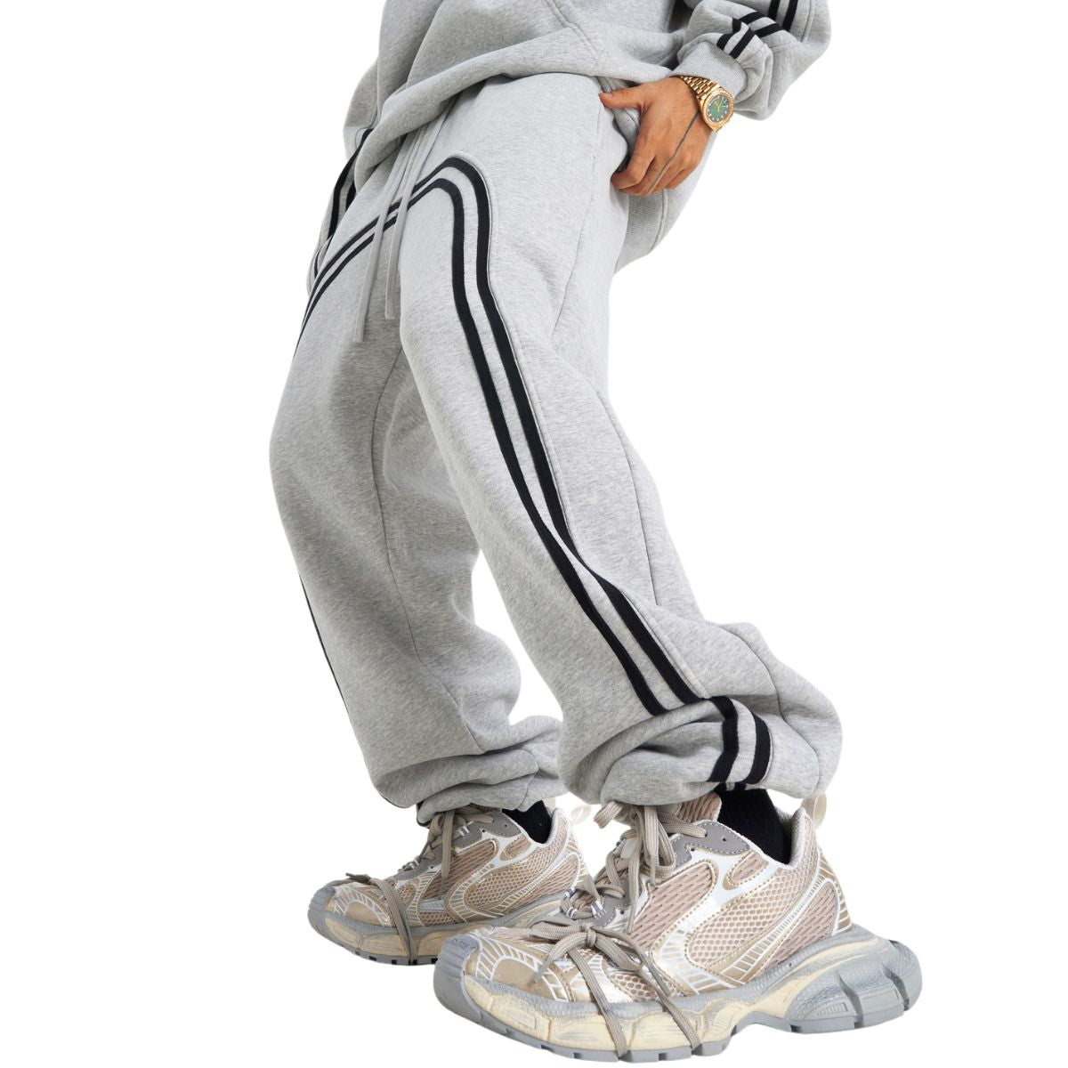 Arc Stripe Thick Baggy Joggers-INNBLAC Fashion Apparel