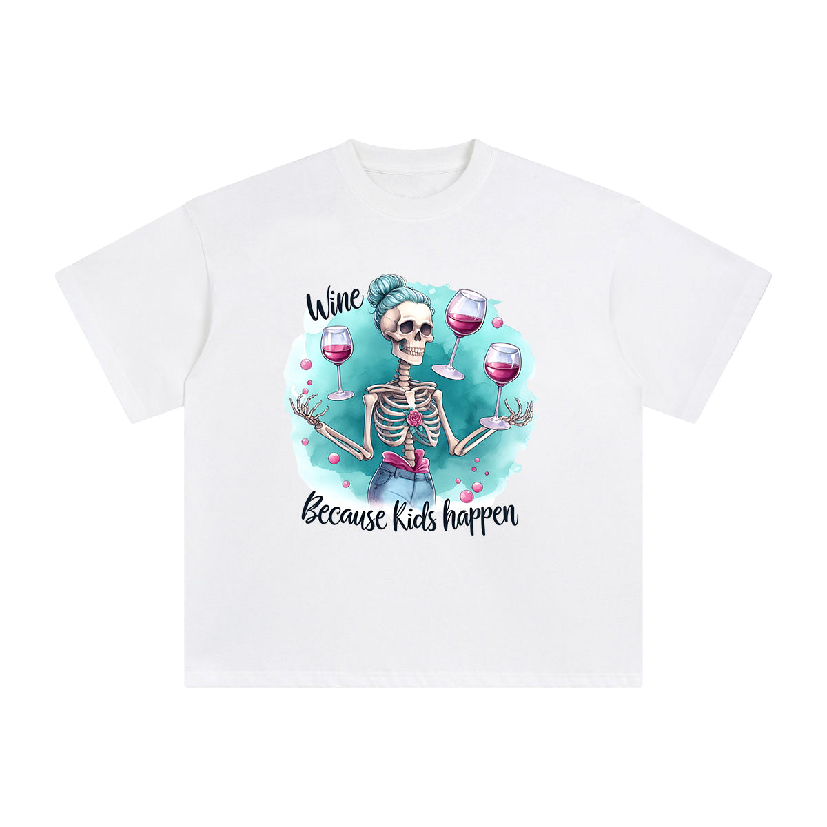 Beautiful Skeleton And Wine Graphic Tee-INNBLAC Fashion Apparel