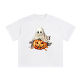 Ghost With Pumpkin Graphic Tee-INNBLAC Fashion Apparel