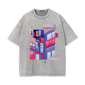 Urban Japanese City Graphic Washed Tee-INNBLAC Fashion Apparel