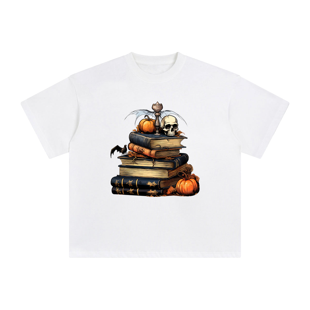 Halloween Book & Skull Graphic Tee-INNBLAC Fashion Apparel