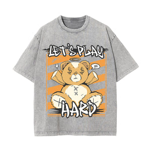 Let's Play Hard Teddy Bear Graphic Tee-INNBLAC Fashion Apparel