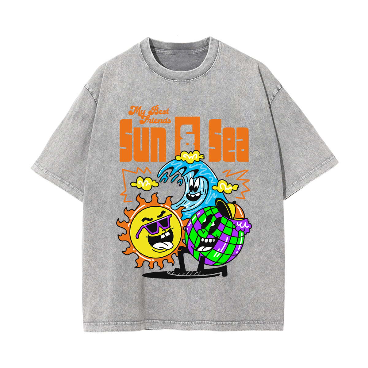 Sun Sea Graffiti Cartoon Graphic Tee-INNBLAC Fashion Apparel