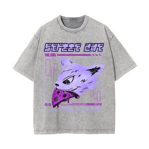 Street Cat Y2K Japanese Graphic Tee-INNBLAC Fashion Apparel