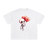 Cute Skeleton & Heart-shaped Balloons Graphic Tee-INNBLAC Fashion Apparel