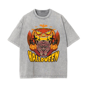 Halloween Pumpkin Graphic Washed Tee-INNBLAC Fashion Apparel